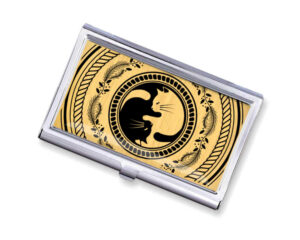 Yin Yang stainless steel business card case - BUS418B1A - Main Image, front view to show the design details, by terlis designs.