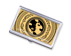 Yin Yang stainless steel business card case - BUS418B1B - Variation Image, front view to show the design details, by terlis designs.