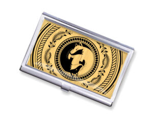 Yin Yang stainless steel business card case - BUS418B1D - Variation Image, front view to show the design details, by terlis designs.