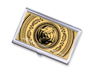Yin Yang stainless steel business card case - BUS418B1E - Variation Image, front view to show the design details, by terlis designs.