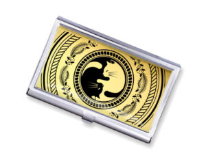 Yin Yang stainless steel business card case - BUS418G1A - Variation Image, front view to show the design details, by terlis designs.
