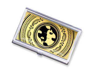 Yin Yang stainless steel business card case - BUS418G1B - Variation Image, front view to show the design details, by terlis designs.