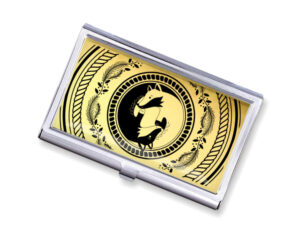 Yin Yang stainless steel business card case - BUS418G1D - Variation Image, front view to show the design details, by terlis designs.