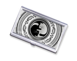 Yin Yang stainless steel business card case - BUS418S1A - Variation Image, front view to show the design details, by terlis designs.