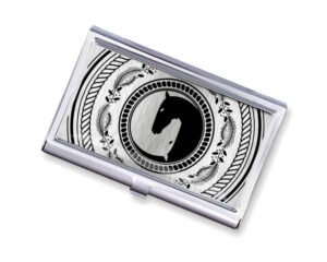 Yin Yang stainless steel business card case - BUS418S1C - Variation Image, front view to show the design details, by terlis designs.