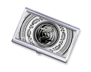 Yin Yang stainless steel business card case - BUS418S1E - Variation Image, front view to show the design details, by terlis designs.