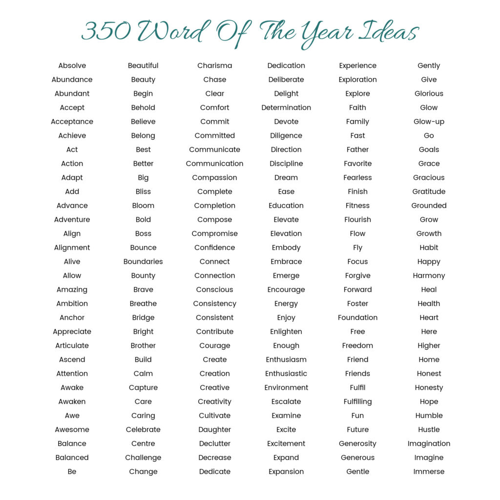 350 Word of the Year Ideas
