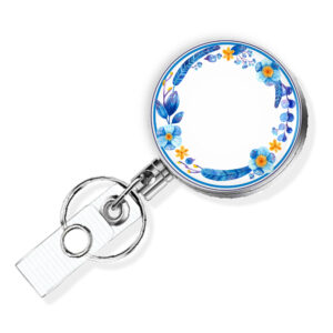 Baby Blue Floral Print badge reel - BADR458B - Variation Image, showing The Design(s) You Can Choose From. Created By Terlis Designs.