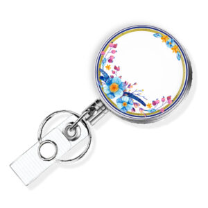 Baby Blue Floral Print badge reel - BADR458D - Variation Image, showing The Design(s) You Can Choose From. Created By Terlis Designs.