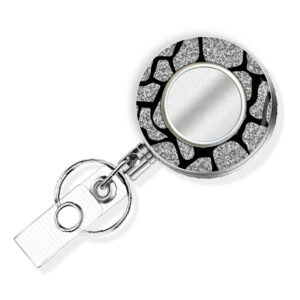 Black Silver Animal Print teacher badge reel - BADR453A - Variation Image, showing The Design(s) You Can Choose From. Created By Terlis Designs.