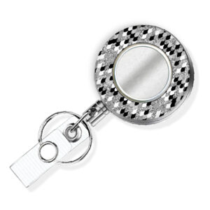 Black Silver Animal Print teacher badge reel - BADR453B - Variation Image, showing The Design(s) You Can Choose From. Created By Terlis Designs.