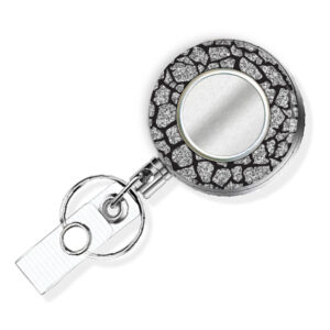 Black Silver Animal Print teacher badge reel - BADR453C - Variation Image, showing The Design(s) You Can Choose From. Created By Terlis Designs.