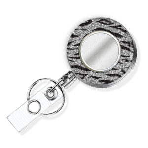 Black Silver Animal Print teacher badge reel - BADR453D - Variation Image, showing The Design(s) You Can Choose From. Created By Terlis Designs.