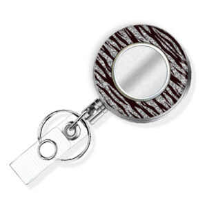 Black Silver Animal Print teacher badge reel - BADR453E - Variation Image, showing The Design(s) You Can Choose From. Created By Terlis Designs.
