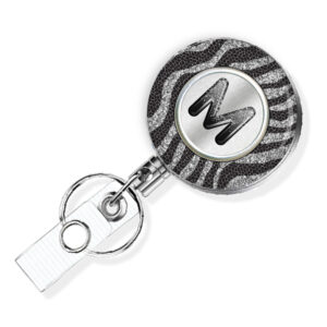 Black Silver Glitter employee badge reel - BADR454A - Main Image front view to show the design details. Created by Terlis Designs.
