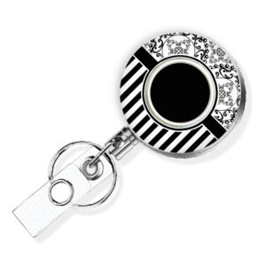 Black Striped retractable badge reel - BADR471E - Variation Image, showing The Design(s) You Can Choose From. Created By Terlis Designs.