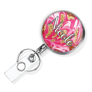 Custom name badge reel - BADR337A - Main Image front view to show the design details. Created by Terlis Designs.