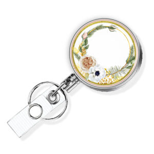 Floral Wreath retractable name tag holder - BADR459E - Variation Image, showing The Design(s) You Can Choose From. Created By Terlis Designs.