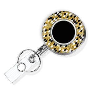 Gold Glitter Animal Print badge reel - BADR450B - Variation Image, showing The Design(s) You Can Choose From. Created By Terlis Designs.