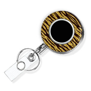 Gold Glitter Animal Print badge reel - BADR450E - Variation Image, showing The Design(s) You Can Choose From. Created By Terlis Designs.