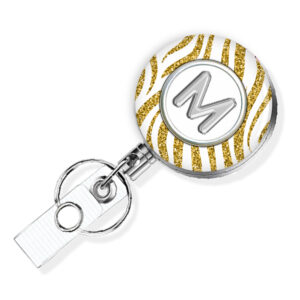 Gold White Animal Print nursing badge reel - BADR452A - Main Image front view to show the design details. Created by Terlis Designs.