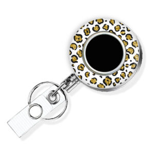 Gold White Animal Print nursing badge reel - BADR452B - Variation Image, showing The Design(s) You Can Choose From. Created By Terlis Designs.