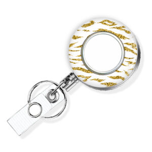 Gold White Animal Print nursing badge reel - BADR452C - Variation Image, showing The Design(s) You Can Choose From. Created By Terlis Designs.
