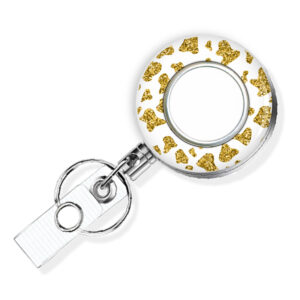 Gold White Animal Print nursing badge reel - BADR452D - Variation Image, showing The Design(s) You Can Choose From. Created By Terlis Designs.