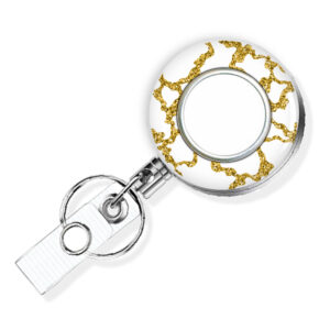 Gold White Animal Print nursing badge reel - BADR452E - Variation Image, showing The Design(s) You Can Choose From. Created By Terlis Designs.