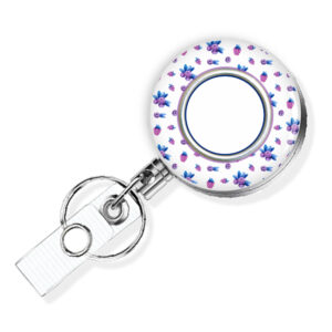 Lilac Blue Floral Print custom badge reel - BADR457A - Variation Image, showing The Design(s) You Can Choose From. Created By Terlis Designs.