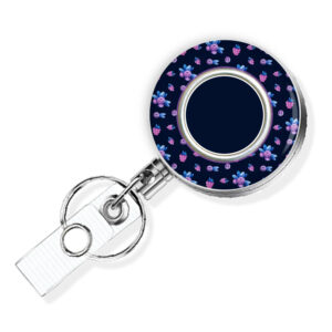 Lilac Blue Floral Print custom badge reel - BADR457B - Variation Image, showing The Design(s) You Can Choose From. Created By Terlis Designs.