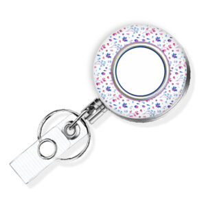 Lilac Blue Floral Print custom badge reel - BADR457C - Variation Image, showing The Design(s) You Can Choose From. Created By Terlis Designs.