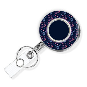 Lilac Blue Floral Print custom badge reel - BADR457E - Variation Image, showing The Design(s) You Can Choose From. Created By Terlis Designs.