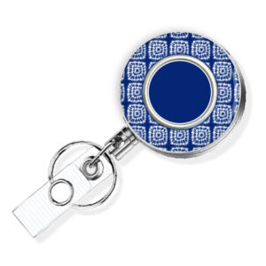 Navy Blue Tie Dye print doctor badge holder - BADR475B - Variation Image, showing The Design(s) You Can Choose From. Created By Terlis Designs.