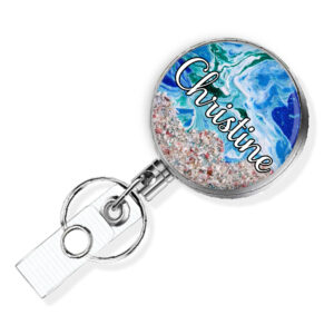 Ocean teacher badge reel - BADR382A - Main Image front view to show the design details. Created by Terlis Designs.