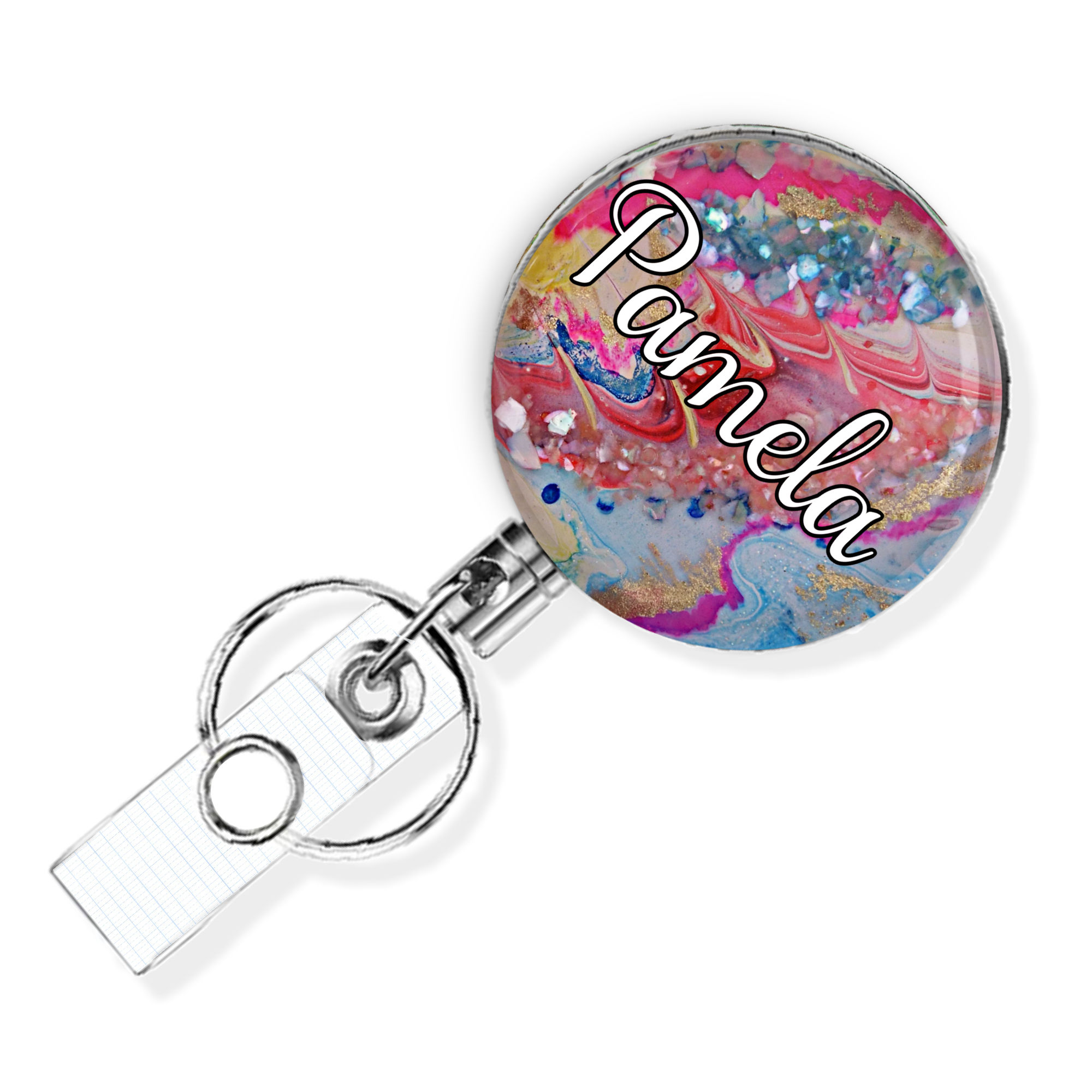 Personalized badge reel gift for teacher, name tag holder