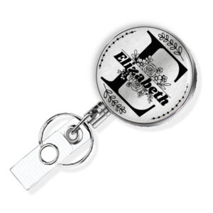 Personalized initial badge reel - BADR415SIL - Variation Image, showing The Design(s) You Can Choose From. Created By Terlis Designs.