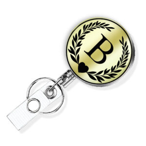 Personalized initial badge reel custom monogram - BADR417GLD - Main Image front view to show the design details. Created by Terlis Designs.