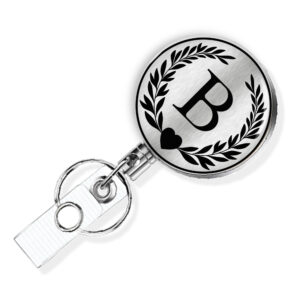 Personalized initial badge reel custom monogram - BADR417SIL - Variation Image, showing The Design(s) You Can Choose From. Created By Terlis Designs.