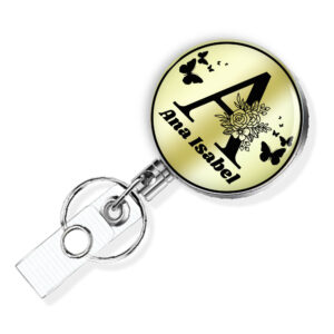 Personalized initial retractable badge reel - BADR416GLD - Variation Image, showing The Design(s) You Can Choose From. Created By Terlis Designs.
