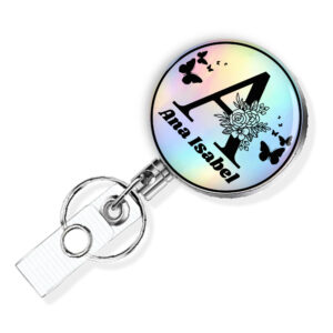 Personalized initial retractable badge reel - BADR416HOL - Variation Image, showing The Design(s) You Can Choose From. Created By Terlis Designs.