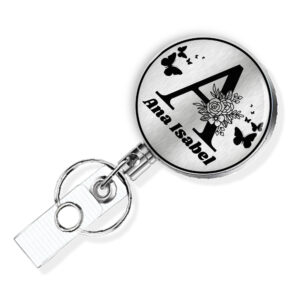Personalized initial retractable badge reel - BADR416SIL - Variation Image, showing The Design(s) You Can Choose From. Created By Terlis Designs.