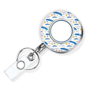 Sky Blue Floral Print nurse pediatrics badge reel - BADR456C - Variation Image, showing The Design(s) You Can Choose From. Created By Terlis Designs.