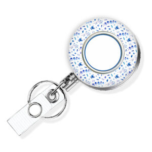 Sky Blue Floral Print nurse pediatrics badge reel - BADR456E - Variation Image, showing The Design(s) You Can Choose From. Created By Terlis Designs.