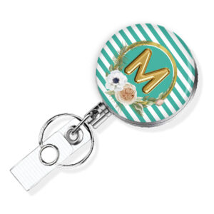 Striped Print RN badge reel - BADR473A - Main Image front view to show the design details. Created by Terlis Designs.