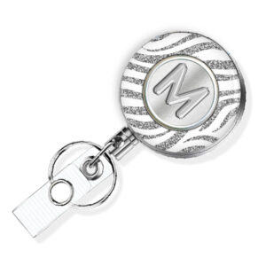 White Silver Animal Print Id badge reel - BADR455A - Main Image front view to show the design details. Created by Terlis Designs.