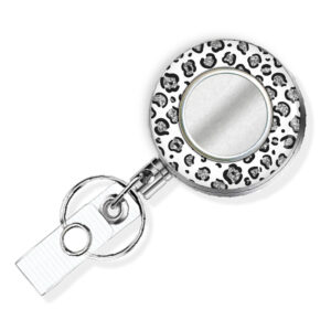 White Silver Animal Print Id badge reel - BADR455B - Variation Image, showing The Design(s) You Can Choose From. Created By Terlis Designs.