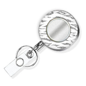 White Silver Animal Print Id badge reel - BADR455C - Variation Image, showing The Design(s) You Can Choose From. Created By Terlis Designs.