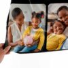 Custom Family Photo Collage Blanket with Text - BLANQM, closeup view of the blanket held between the thumbs and fingers.