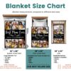 Custom Family Photo Collage Blanket with Text - BLANQM, size chart of each blanket placed in a crib, single bed, twin bed, and queen sized bed.